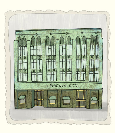whimsical_architectural_illustration_Oakland_California_magnin_building