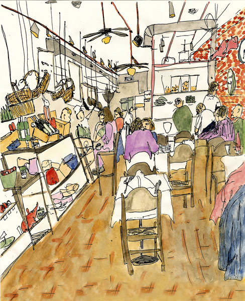 San_Francisco_pen_and_ink_watercolor_cafe_restaurant_scene_vivande_Porta_Via
